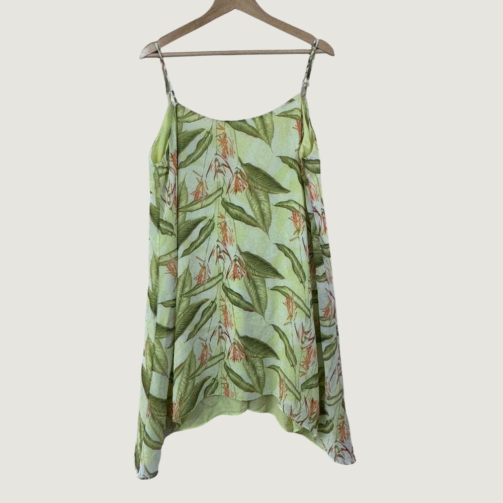 BCBGeneration Tropical Floral Dress Womens L Green Asymmetric Slip Beachy Boho